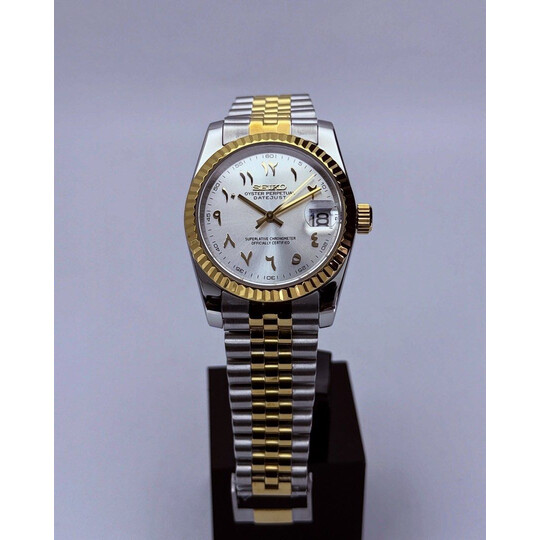 Custom Seiko Mod • 2-Tone Silver Gold Arabic DateJust • 36mm